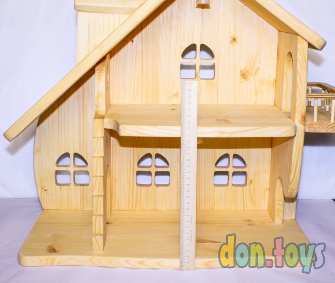 Деревянный кукольный домик Эко Мини, 50 см (покрытие маслом, электричество, балкон, окно на чердаке), фото 14