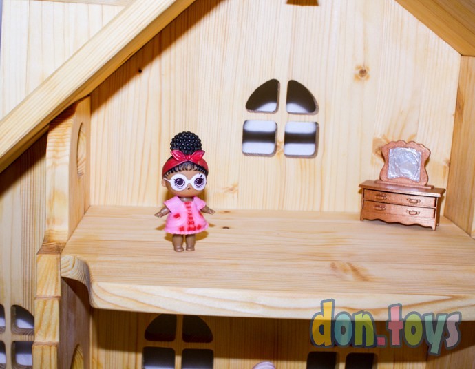 Деревянный кукольный домик Эко Мини, 50 см (покрытие маслом, электричество, балкон, окно на чердаке), фото 20