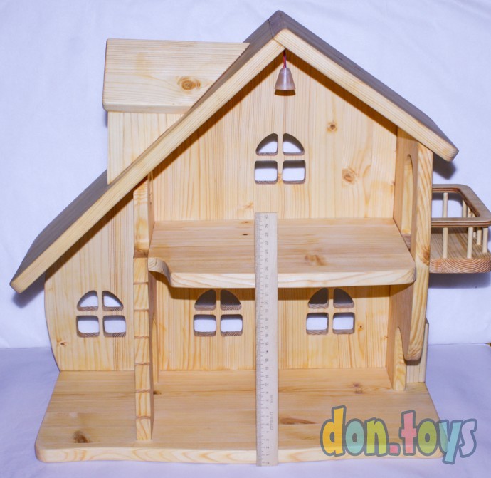 Деревянный кукольный домик Эко Мини, 50 см (покрытие маслом, электричество, балкон, окно на чердаке), фото 12