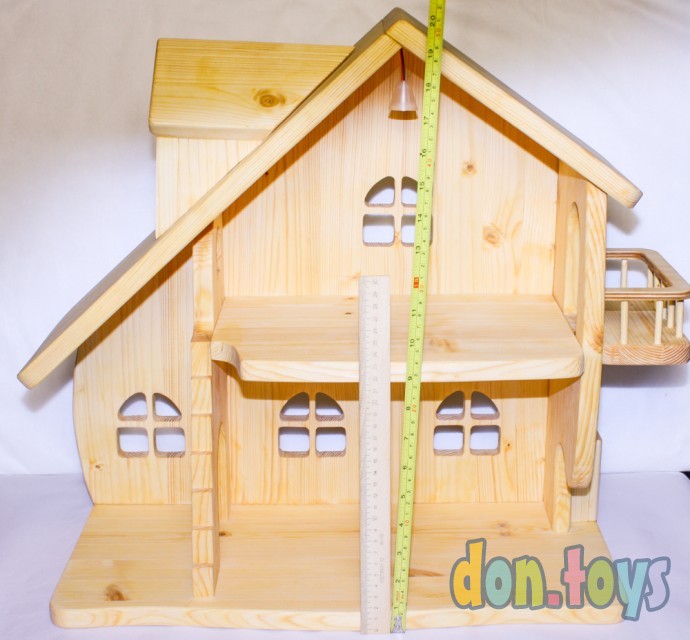 Деревянный кукольный домик Эко Мини, 50 см (покрытие маслом, электричество, балкон, окно на чердаке), фото 15