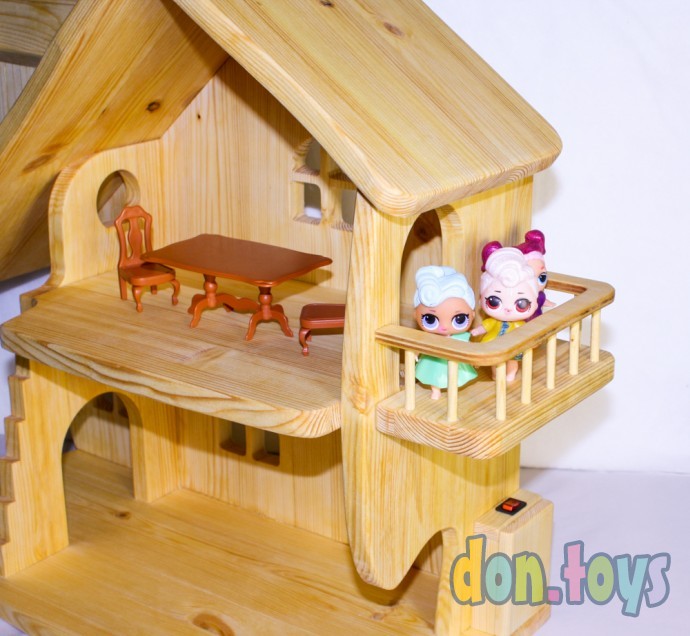 Деревянный кукольный домик Эко Мини, 50 см (покрытие маслом, электричество, балкон, окно на чердаке), фото 30
