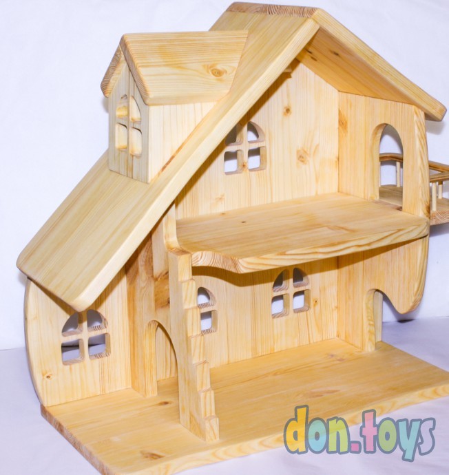 Деревянный кукольный домик Эко Мини, 50 см (покрытие маслом, электричество, балкон, окно на чердаке), фото 4