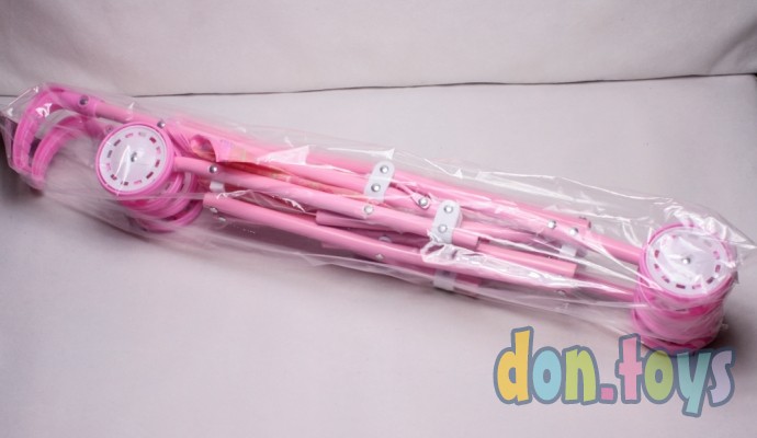 Коляска для кукол, металлическая трость, розовая, 0881, фото 4