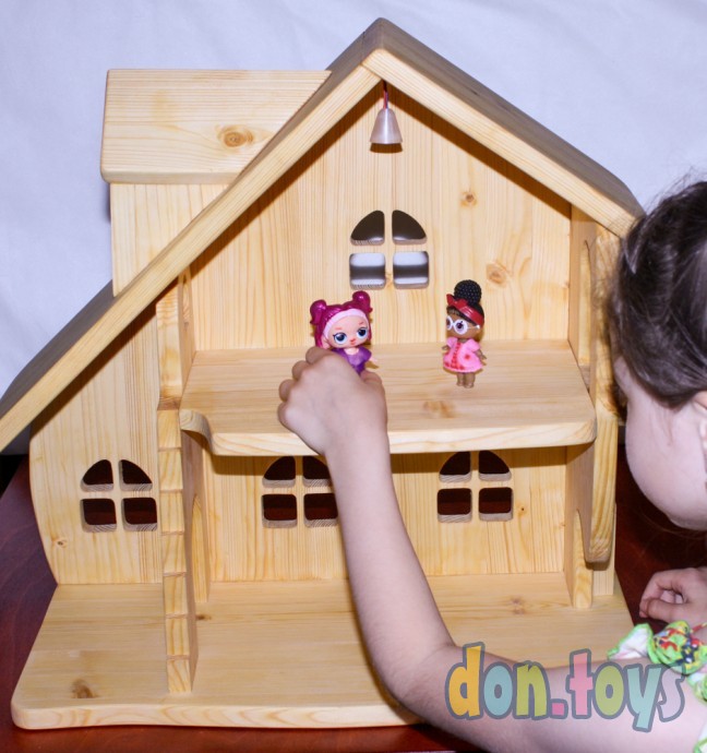 Деревянный кукольный домик Эко Мини, 50 см (покрытие маслом, электричество, балкон, окно на чердаке), фото 2