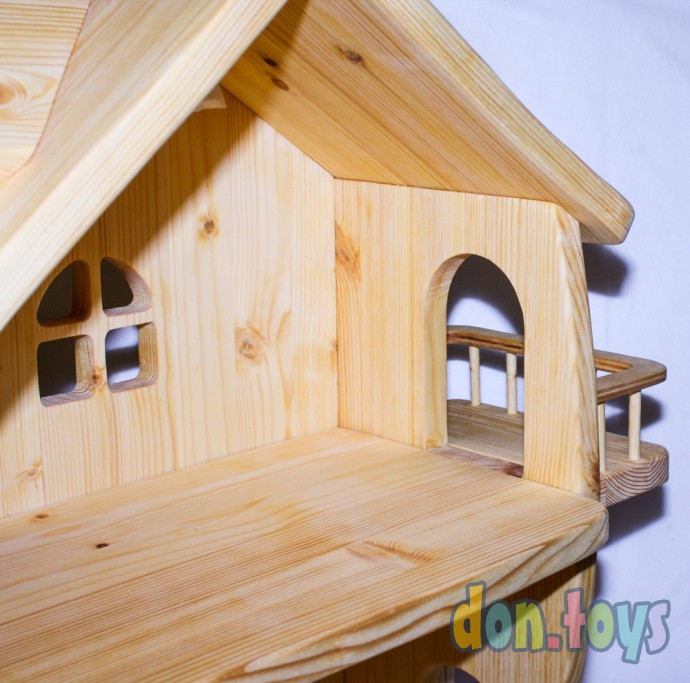 Деревянный кукольный домик Эко Мини, 50 см (покрытие маслом, электричество, балкон, окно на чердаке), фото 10
