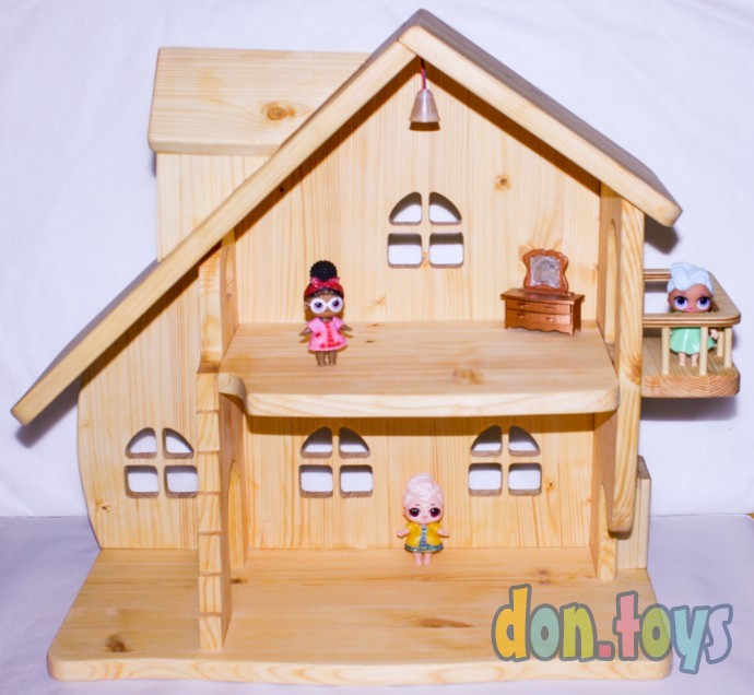 Деревянный кукольный домик Эко Мини, 50 см (покрытие маслом, электричество, балкон, окно на чердаке), фото 19