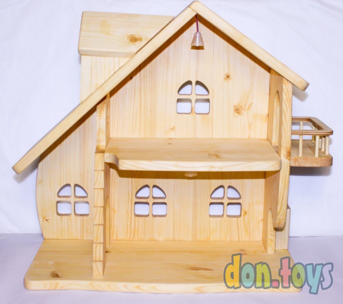 Деревянный кукольный домик Эко Мини, 50 см (покрытие маслом, электричество, балкон, окно на чердаке), фото 3