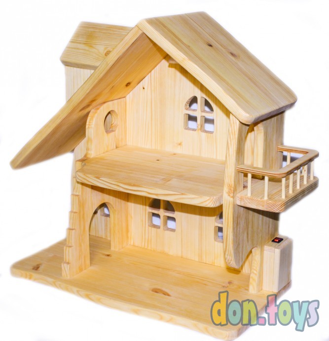 Деревянный кукольный домик Эко Мини, 50 см (покрытие маслом, электричество, балкон, окно на чердаке), фото 1
