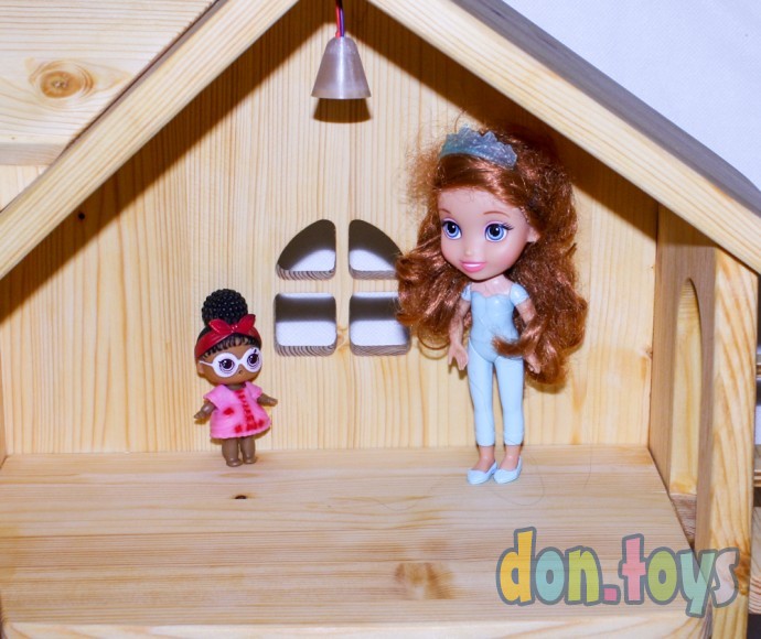Деревянный кукольный домик Эко Мини, 50 см (покрытие маслом, электричество, балкон, окно на чердаке), фото 24