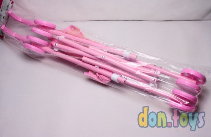 Коляска для кукол, металлическая трость, розовая, 0881, фото 5