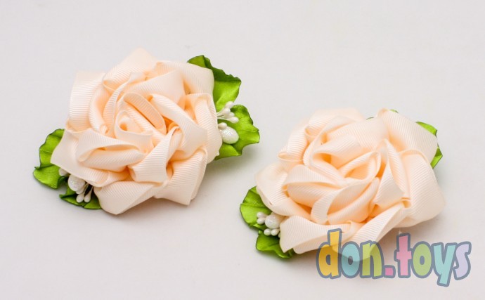 ​Резинки для волос Бледно оранжевые цветы с листиками и капельками, 2 шт., фото 3