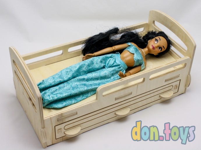 Деревянная кроватка для кукол типа Барби с выдвижным ящиком, фото 18