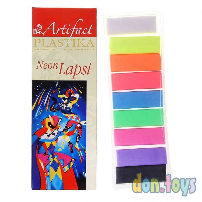 ​Набор пластики Артефакт LAPSI NEON 9 флуоресцентных цветов 180 г, арт.7109-58, фото 1