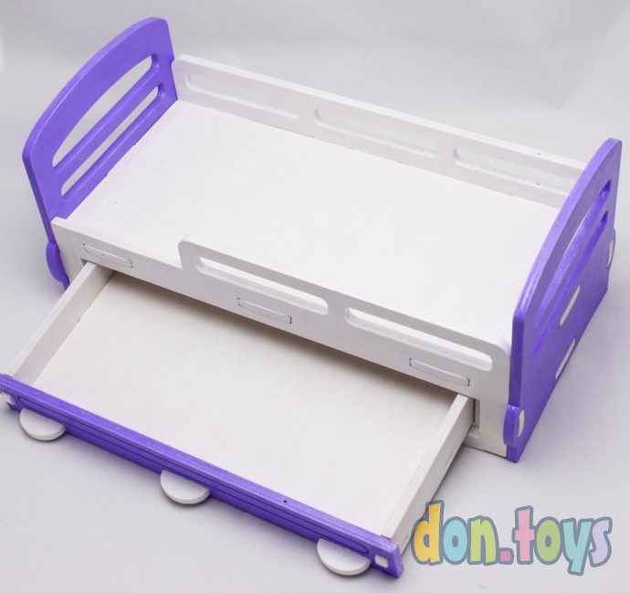 ​Деревянная кроватка для кукол типа Барби с выдвижным ящиком (ручная работа окрашенная), фото 4