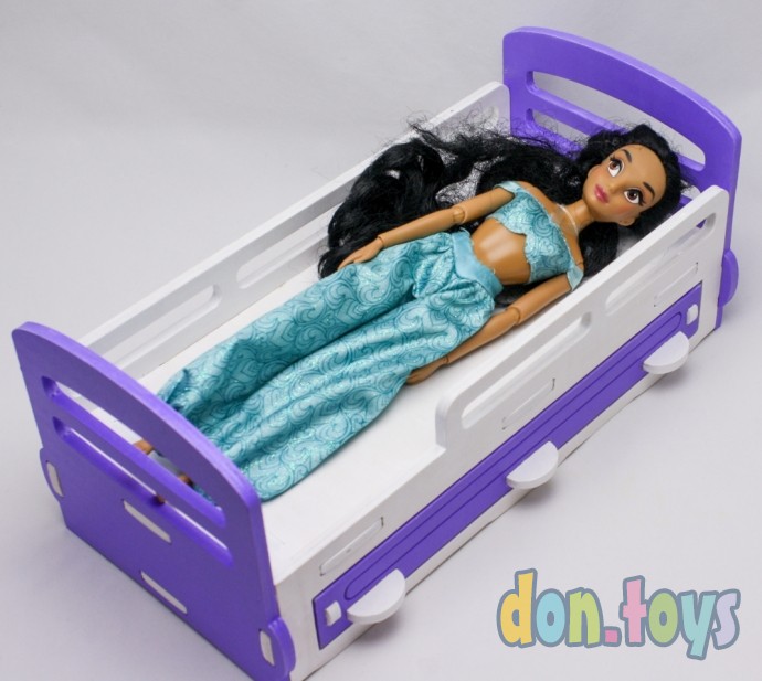 ​Деревянная кроватка для кукол типа Барби с выдвижным ящиком (ручная работа окрашенная), фото 1