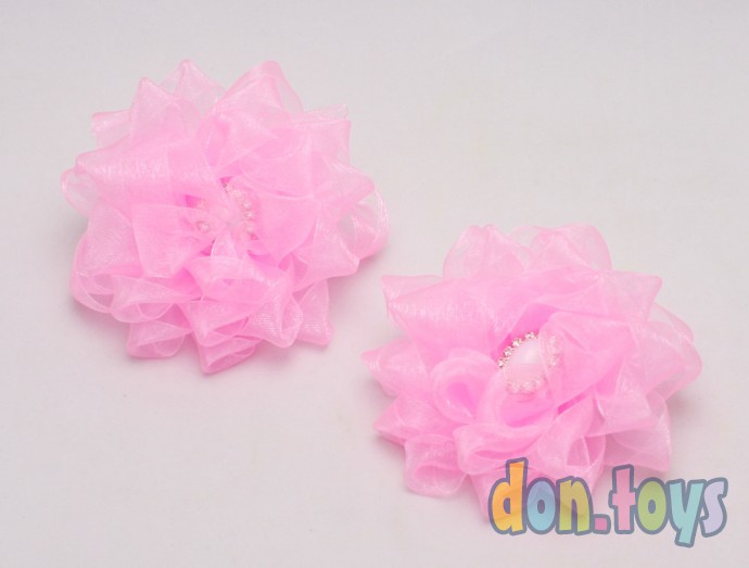 ​Резинки для волос Розовые цветы из органзы с красивой серединкой, фото 3