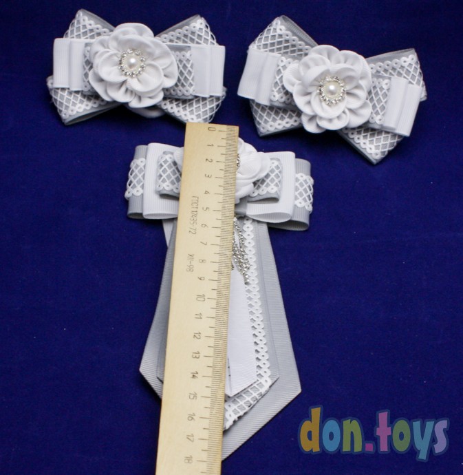 Школьный набор в сером цвете 2 резиночки и галстук, фото 6