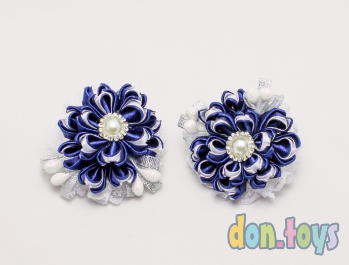 ​Резинки для волос Пышные синие комбинированные цветочки с тычинками, 2 шт., фото 1