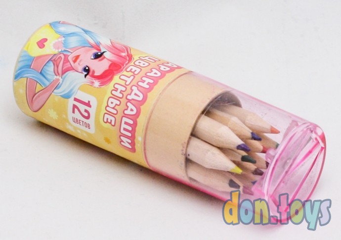 Набор цветных карандашей мини в тубусе «Девчуля», 12 шт, с точилкой, арт. 7688269, фото 4