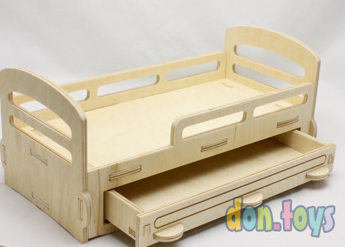 Деревянная кроватка для кукол типа Барби с выдвижным ящиком, фото 11