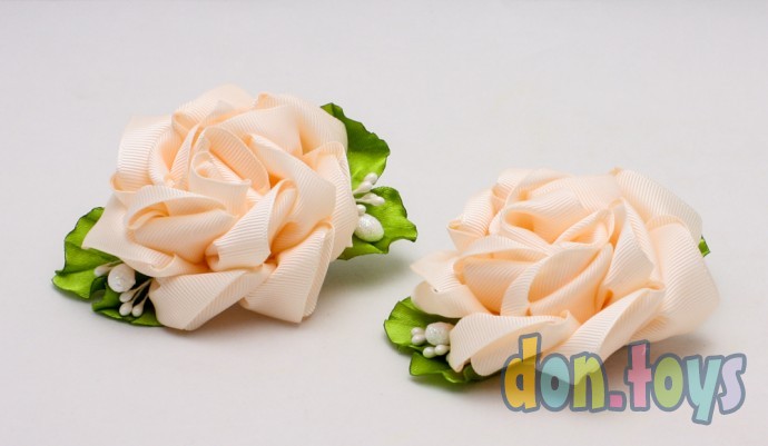 ​Резинки для волос Бледно оранжевые цветы с листиками и капельками, 2 шт., фото 1