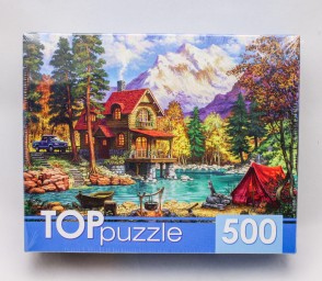 ​TOPpuzzle Пазлы 500 элементов, Домик у озера в горах, арт. ХТП500-6819