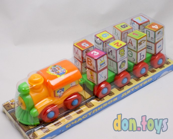 ​Развивающая игрушка "Каталка-паровоз" с кубиками, фото 1