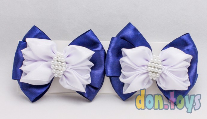 ​Резинки для волос Синий с белым бантик, украшенный бусинами, 2 шт., фото 7