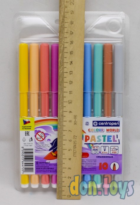 ​Фломастеры 10 цветов 2.0 мм Centropen 7550 TP Colour World Pastel, смываемые, арт. 5199873, фото 3
