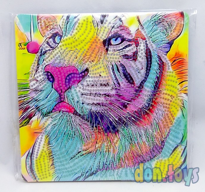 Алмазная мозаика с мольбертом Радужный тигр, частичная выкладка, стразы, арт. M-10656, фото 1