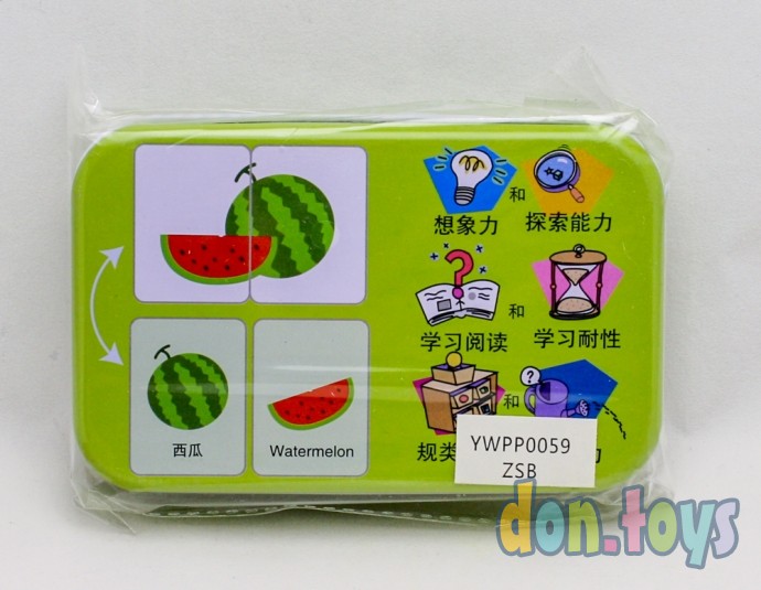 Обучающие карточки пазлы фрукты, овощи в металлической коробке, фото 3
