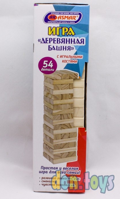 ​Игра Деревянная башня 54 бруска, с игральными костями, арт. AR-10364, фото 1