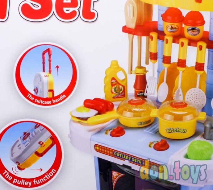 ​Детская игровая кухня, 3 в 1 арт. LY202, 27 предметов, в чемоданчике, с продуктами, свет, звук, фото 7
