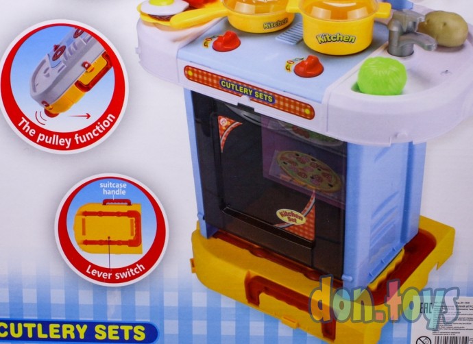​Детская игровая кухня, 3 в 1 арт. LY202, 27 предметов, в чемоданчике, с продуктами, свет, звук, фото 9