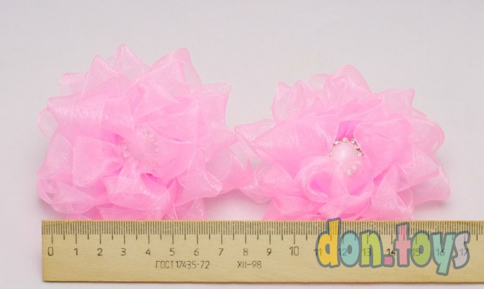 ​Резинки для волос Розовые цветы из органзы с красивой серединкой, фото 4