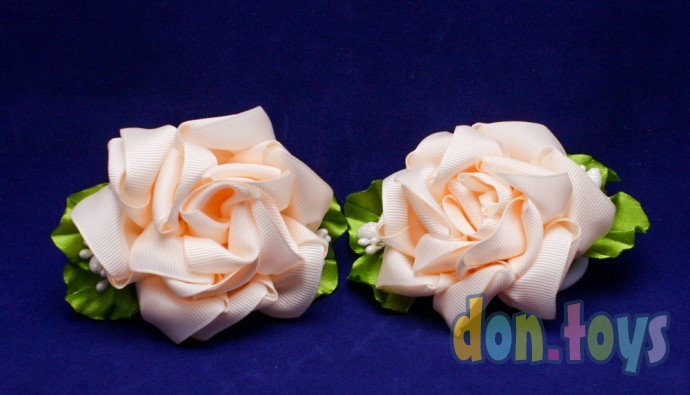 ​Резинки для волос Бледно оранжевые цветы с листиками и капельками, 2 шт., фото 5