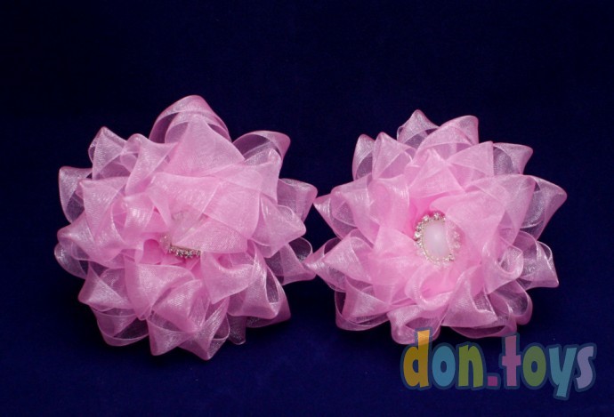 ​Резинки для волос Розовые цветы из органзы с красивой серединкой, фото 1