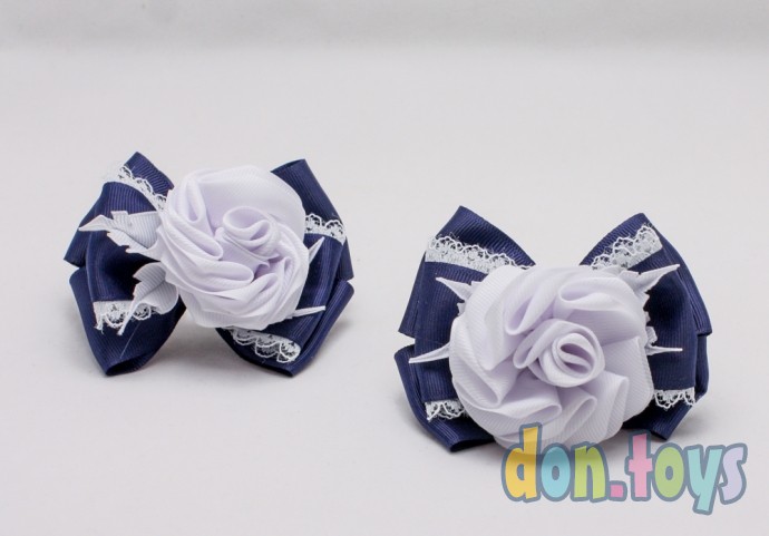 ​Резинки для волос Синие бантики и объемными белыми розами, 2 шт., фото 2
