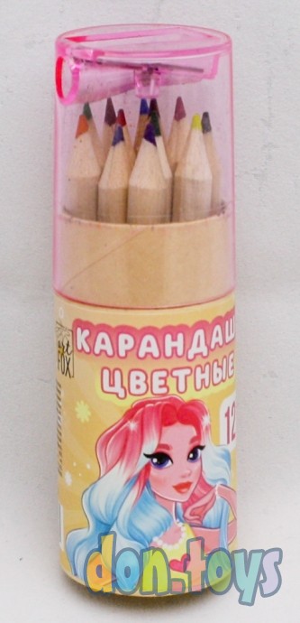 Набор цветных карандашей мини в тубусе «Девчуля», 12 шт, с точилкой, арт. 7688269, фото 1