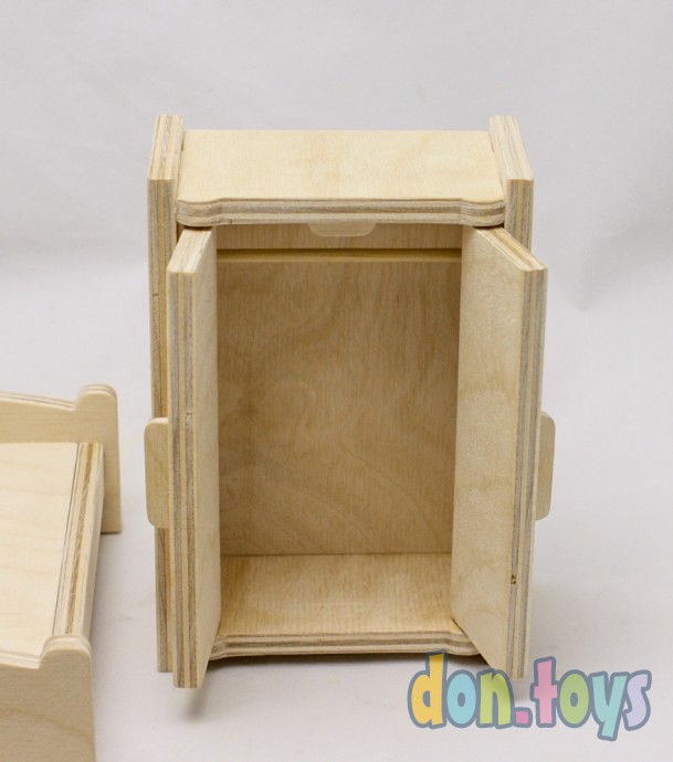 ​Мебель деревянная для кукол 10-12 см, Спальня, (ручная работа) неокрашенная, фото 6