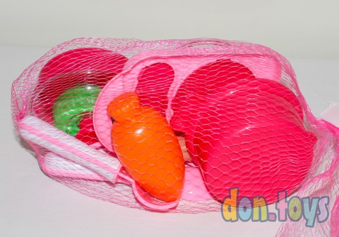 Игровой набор посуды розовый с доской и продуктами, фото 1