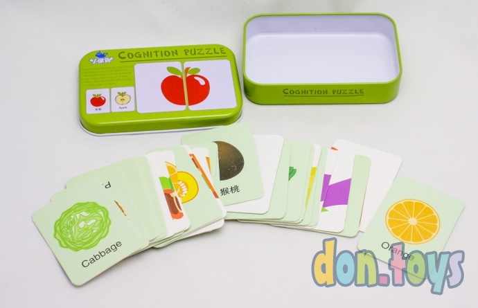 Обучающие карточки пазлы фрукты, овощи в металлической коробке, фото 2