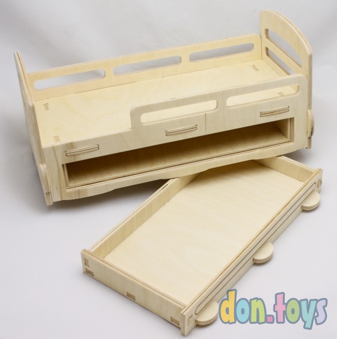 Деревянная кроватка для кукол типа Барби с выдвижным ящиком, фото 28