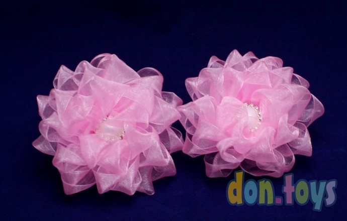 ​Резинки для волос Розовые цветы из органзы с красивой серединкой, фото 5