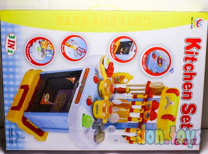 ​Детская игровая кухня, 3 в 1 арт. LY202, 27 предметов, в чемоданчике, с продуктами, свет, звук, фото 12
