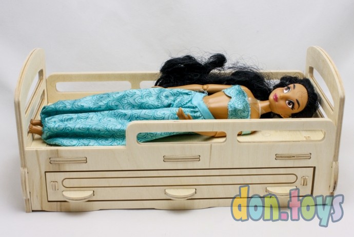Деревянная кроватка для кукол типа Барби с выдвижным ящиком, фото 20