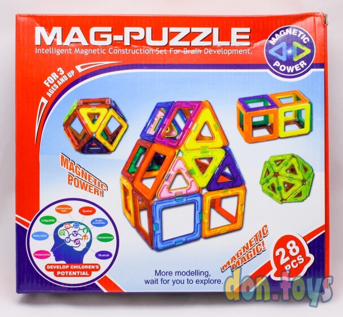 ​Магнитный конструктор 28 деталей, Mag-puzzle, фото 1