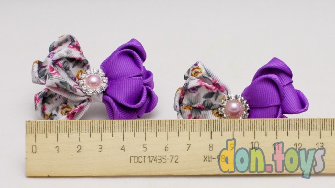 ​Резиночки Цветочки комбинированные фиолетовый разноцветный, с жемчужной серединкой и стразами, 2 шт, фото 3