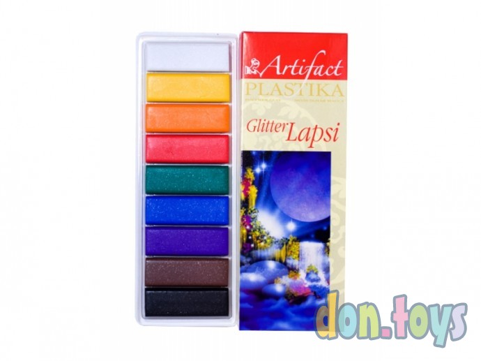 ​Набор пластики Артефакт LAPSI GLITTER 9 классических цветов с блестками 180г, арт. 7109-78, фото 1