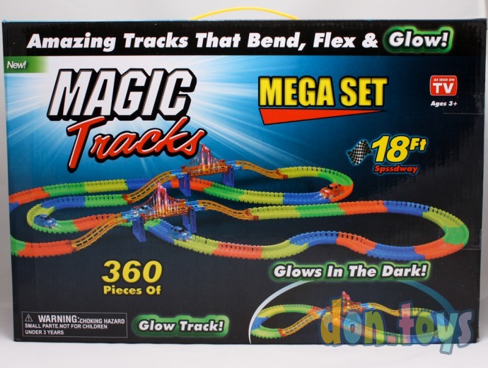 ​Трасса MAGIC Tracks, на 360 деталей, Mega Set с мостом и двумя машинками., фото 1